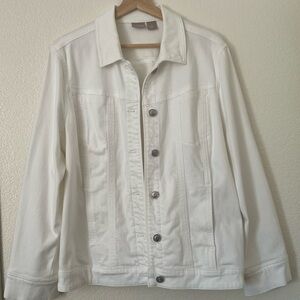 Chico's Size 3 White Jean Jacket, Stretch Cotton Blend, Versatile